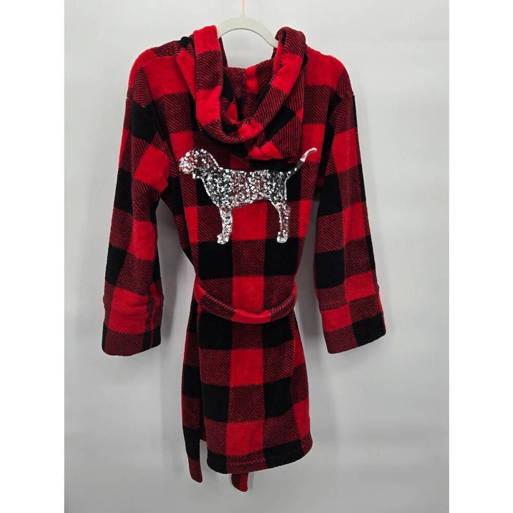 Victoria’s Secret PINK Hooded Belted Robe Womens Size XS Small Buffalo Plaid Seq